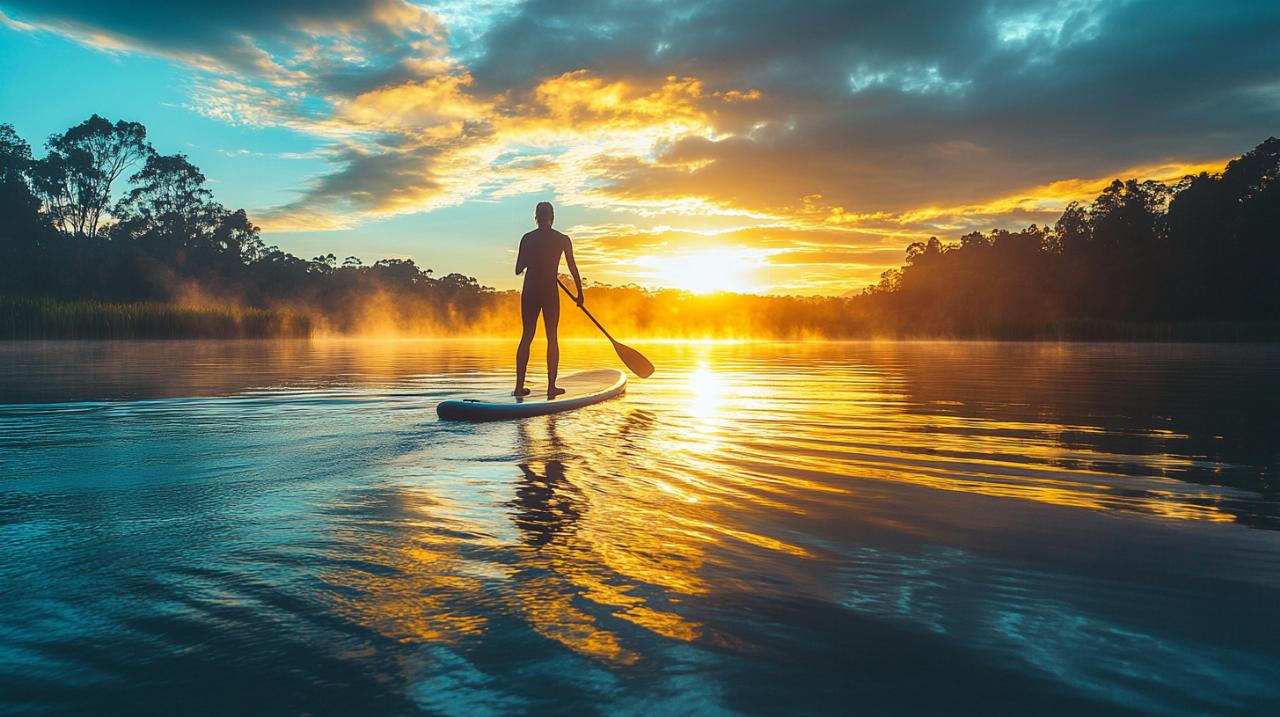 Captura tu bienestar: paddle surf divertido y bueno para la salud en imágenes únicas